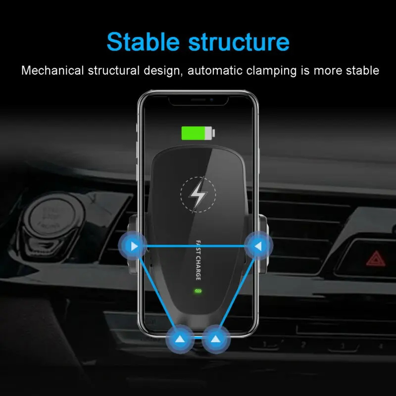 

15w Automatic Clamping Car Fast Charging Holder for Iphone X/XS/XR Samsung S8/S9 Plus Huawei QI Wireless Charger Infrared Sensor
