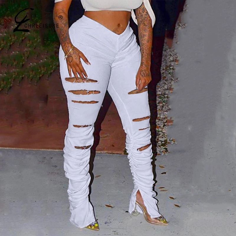 Сексуальные штаны с дырками и высокой талией женские для бега высокие эластичные