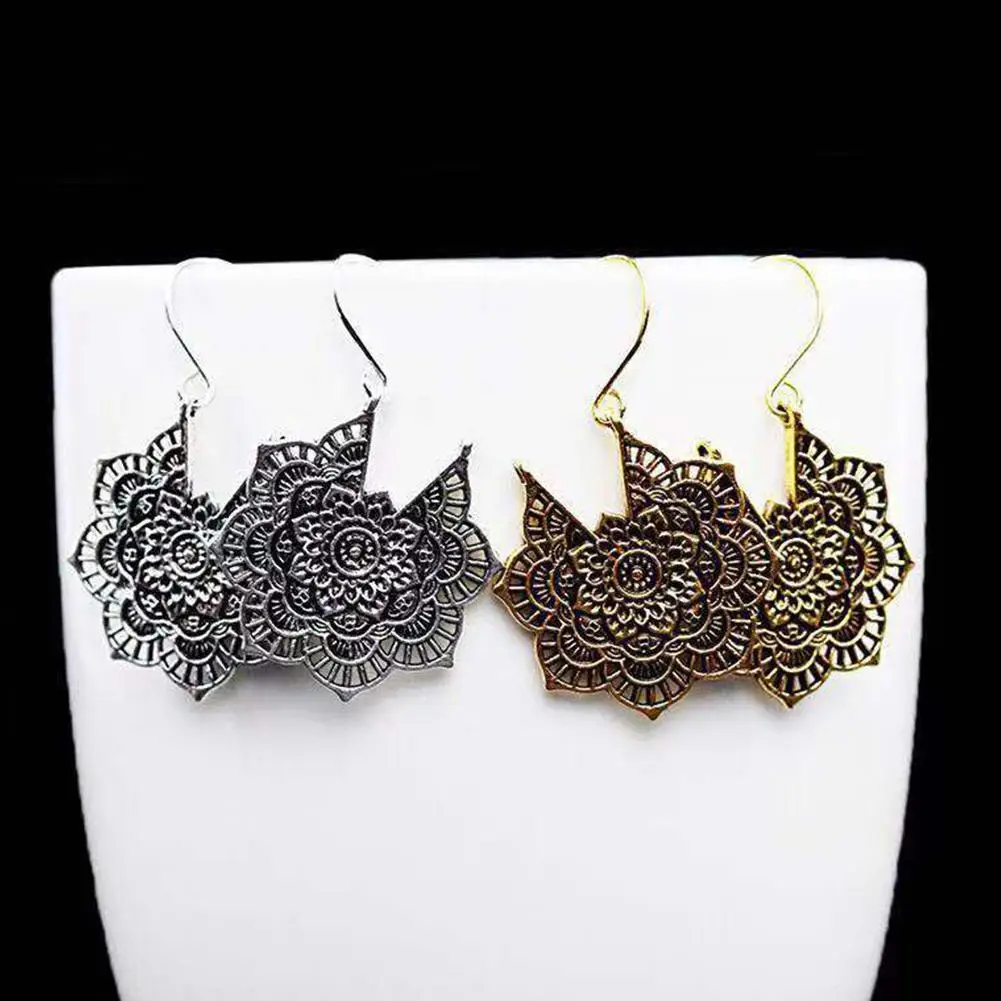 Этнические Висячие серьги для женщин Boho полые Серебристые тона Цыганский