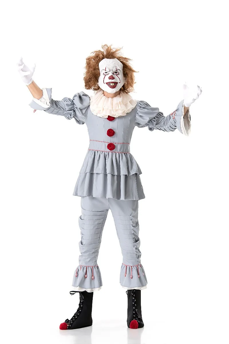 Белый карнавальный костюм Pennywise от «Возвращение Джокера. Аксессуар: брюки воротник перчатка крышка ботинка