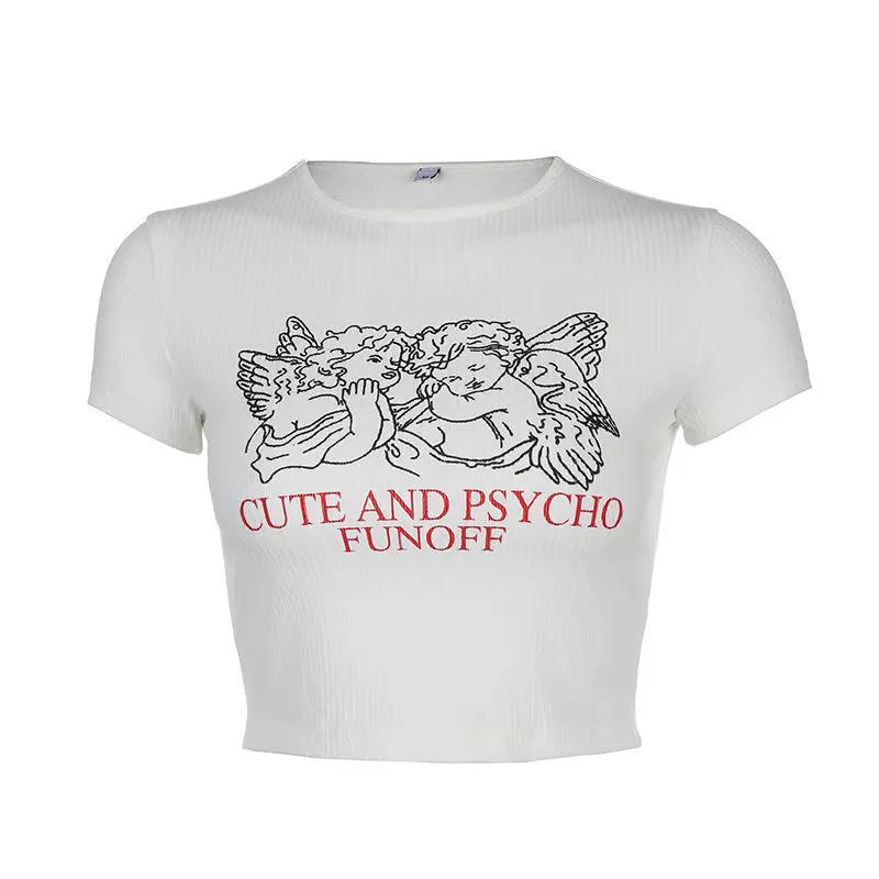 

Little Angel Print Short Sleeve T-Shirt Women's O-Neck Short y2k harajuku punk cotton t-shirt Female clothing summer clothes