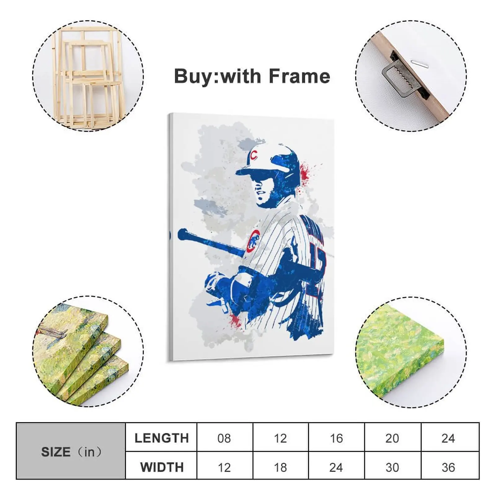 

Posters Decor Print 17 Kris BryantPainting Canvas Hang A Picture With Frame Vertical Modern Home for Living Room Wall Room