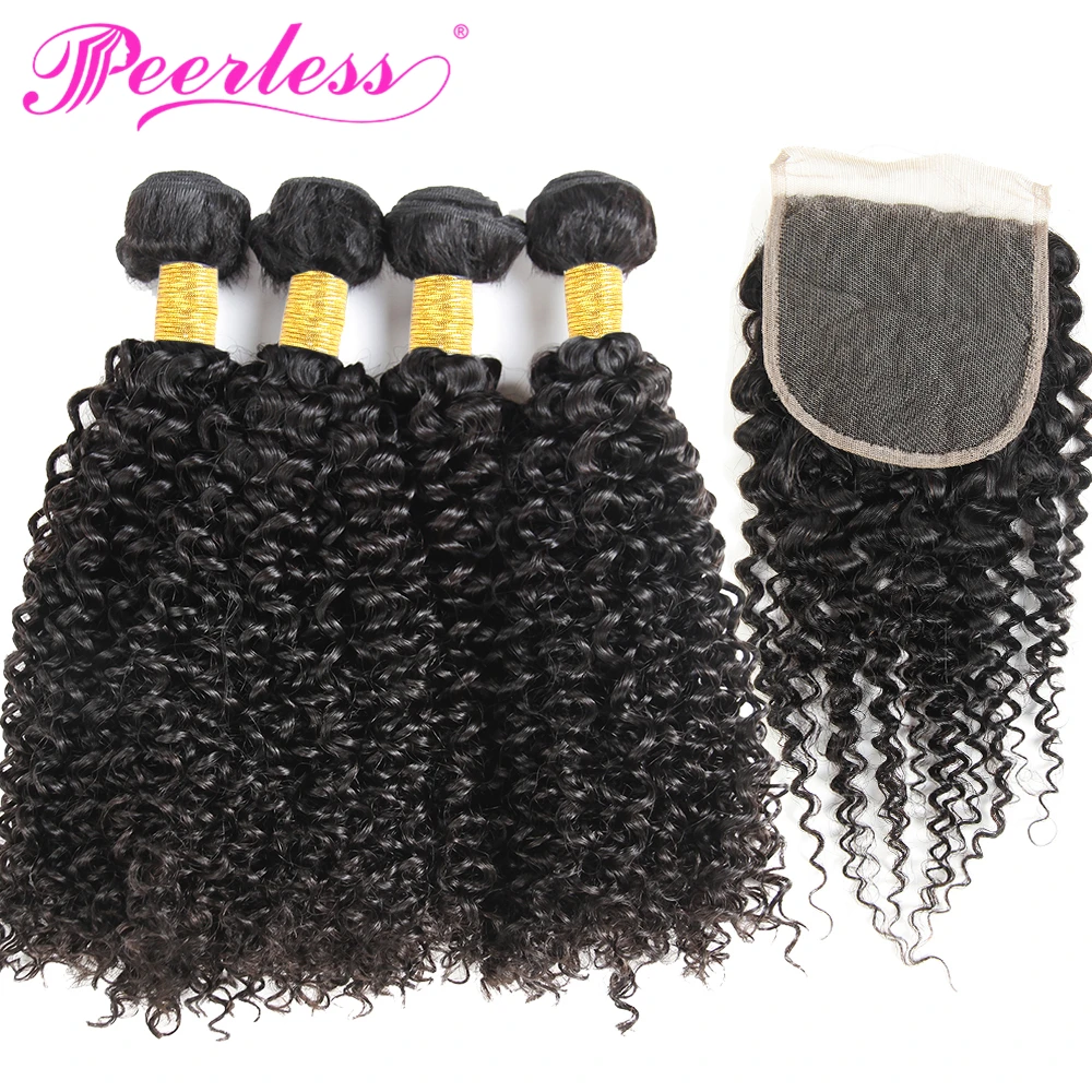 PEERLESS вьющиеся волосы бразильские кудрявые пряди с Закрытие 4*4 швейцарское