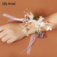 efily handmade crystal flower wrist corsage rhinestone bridesmaid bracelet with ribbon wedding accessories bridal party gift