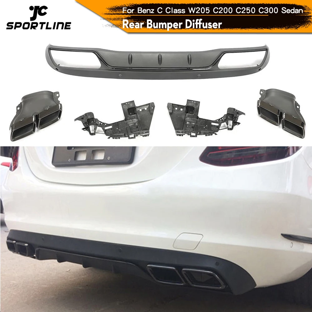 

PP Car Rear Bumper Diffuser for Mercedes Benz C Class W205 C200 C250 Sedan 4D 2015-2017 Non for Sport C63 AMG Rear Diffuser Tips