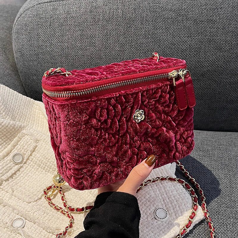 

Mini Flowers Box Design Corduroy Shoulder Bags for Women 2021 Hit Winter Chain Crossbody Bag Female Travel Handbags and Purses