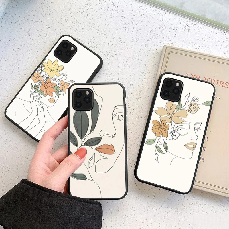 

Funny Abstract Geometric Art Line Phone Case For iPhone 6 6S 7 8 X XS XR 11 12 13 13 Pro Mini SE 2020 TPU Black Shell Cover
