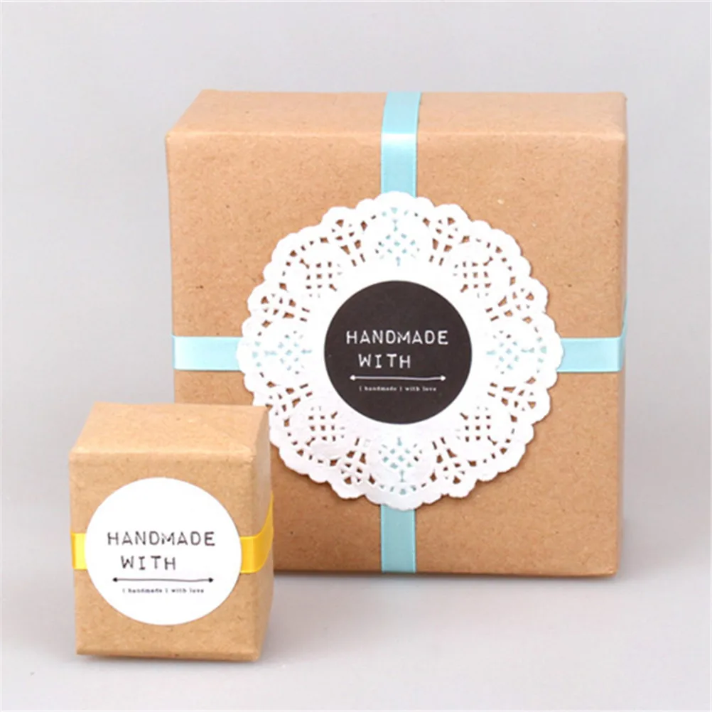 60 шт./компл. круглая черная белая самоклеящаяся наклейка ручной работы с любовью