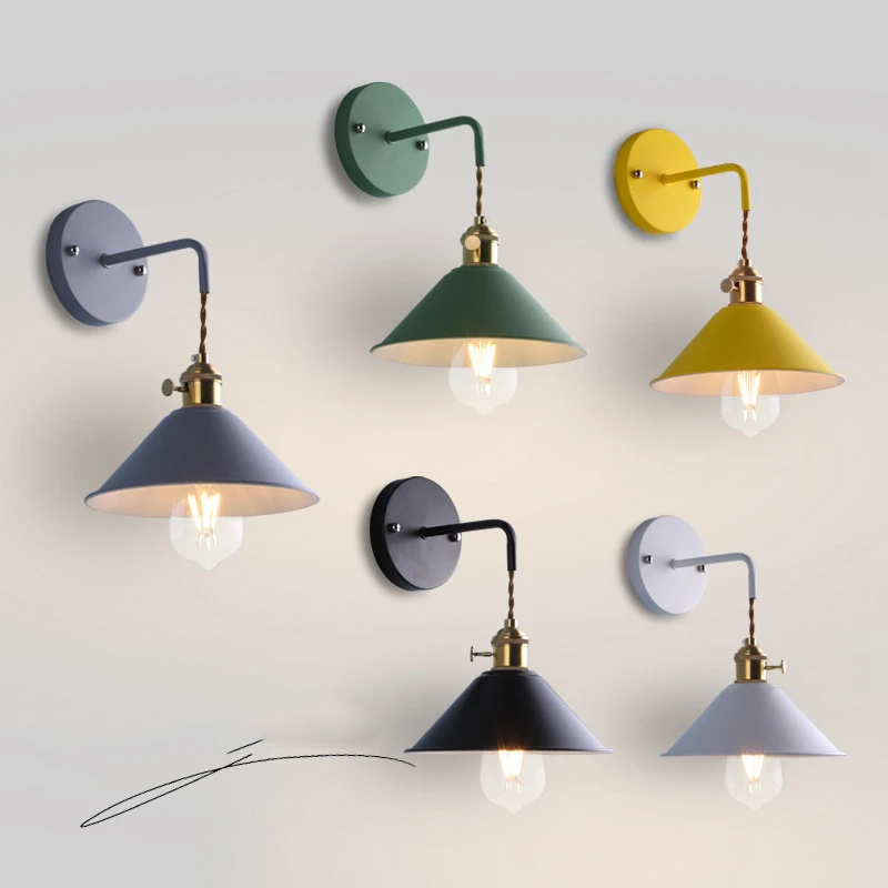 

Nordic Wall Lamp Iron Glass Wall Lamp Modern Loft decor for Home Lighting Macaron Sconce Adjustable Retro Loft bedroom light
