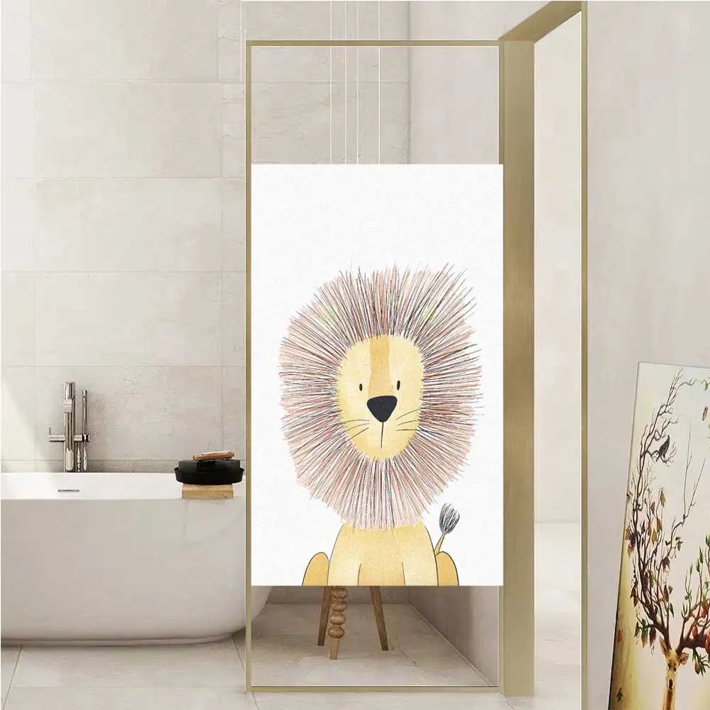 

Window Film Privacy Cute Animal-Lion Frosted No Glue Glass Sticker Sun Protection Heat Control Window Coverings for Homedecor