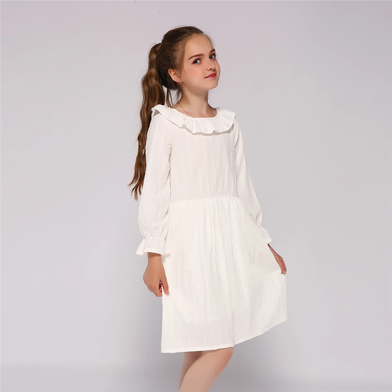 Kseniya Kids Spring Autumn White Ruffle Collar Long Sleeve Girls Baptism Dress For 2 to 9 Years | Детская одежда и обувь