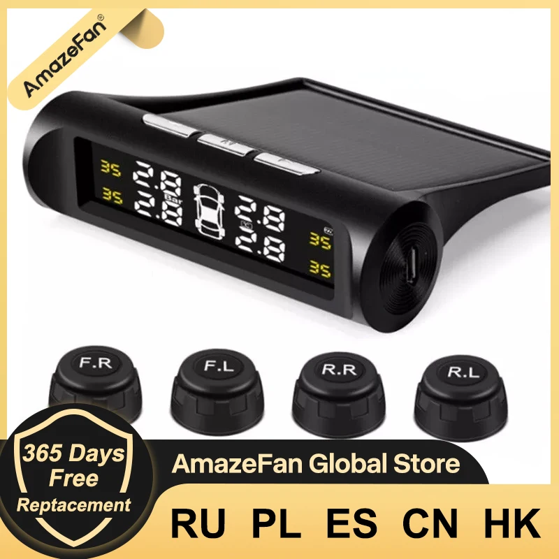 

Солнечная энергия умный автомобиль TPMS система мониторинга давления в шинах цифровой TMPS ЖК-дисплей USB Автоматический Датчик давления безопа...