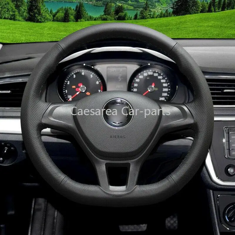 

Hand-stitch Black leather Car Steering Wheel Covers For Volkswagen POLO 2016