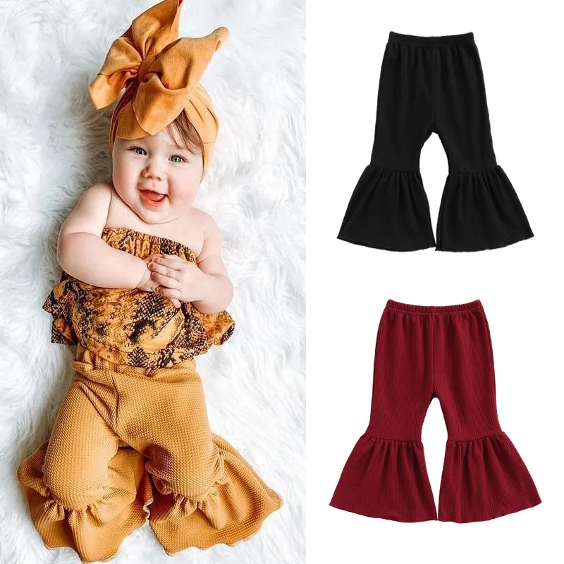 

Детские вязаные штаны с вафельным рисунком для маленьких девочек, штаны с оборками, расклешенные штаны с колокольчиками, леггинсы, брюки