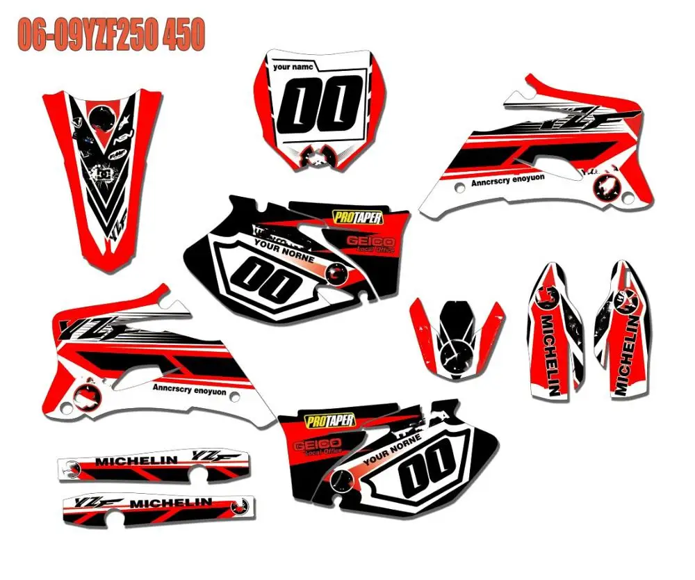 Бесплатные Индивидуальные графика фоны наклейки 3m для Yamaha YZF 250 YZF450 YZ250F YZ450F 2009 2007