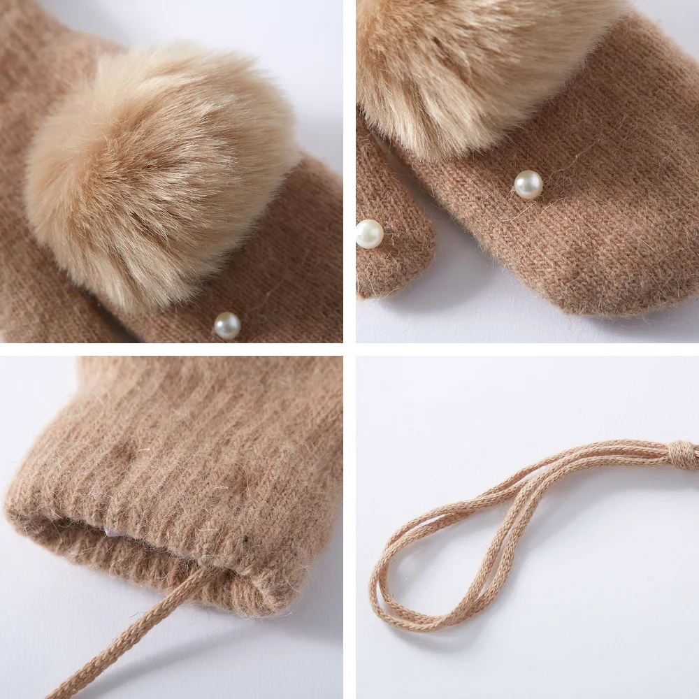 Metersbonwe Fashion pom-pom ladies Knitted Cashmere gloves Rabbit fur Gloves Mittens winter warm dual-use | Аксессуары для одежды