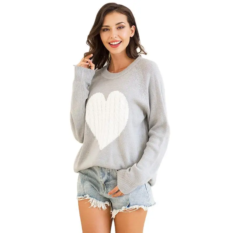 

Женский жаккардовый пуловер с круглым вырезом, персиковый свитер с переплетением на груди и сердечками, Новинка для весны и осени 2021