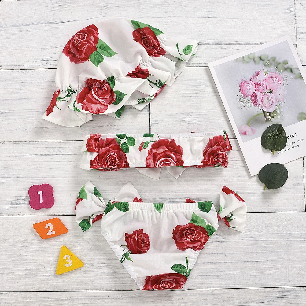 Летние милые Гофрированные Топы для маленьких девочек шапка купальник с бантом