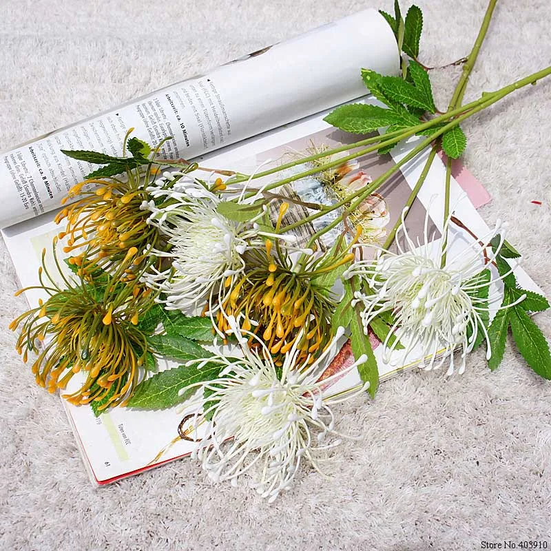 3 головки/ветка Leucospermum искусственные цветы для украшения свадьбы Искусственные цветы Пластиковые поддельные цветы Флер искусственное