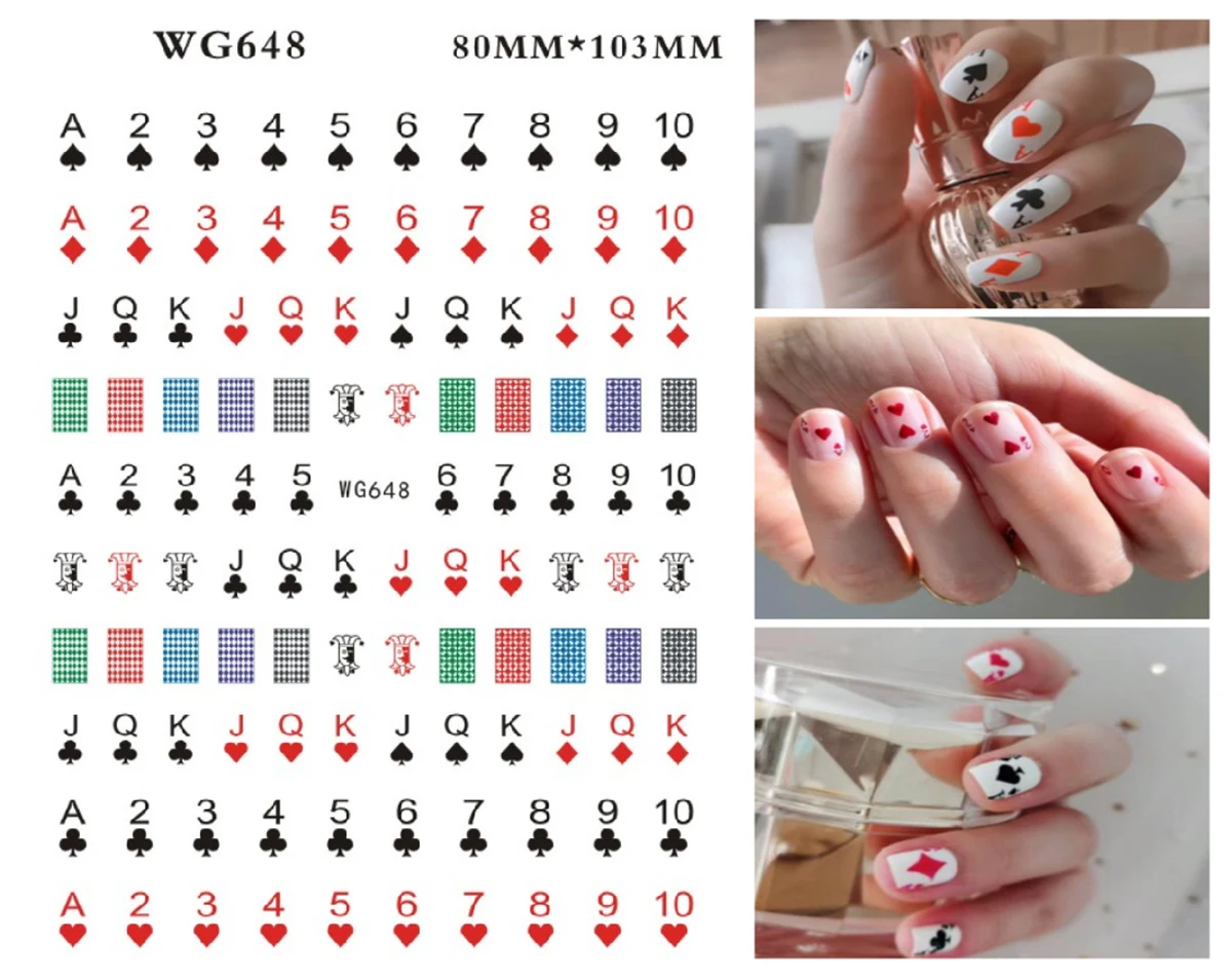 3D покер дизайн ногтей наклейки игральные карты для клейкие украшения пики