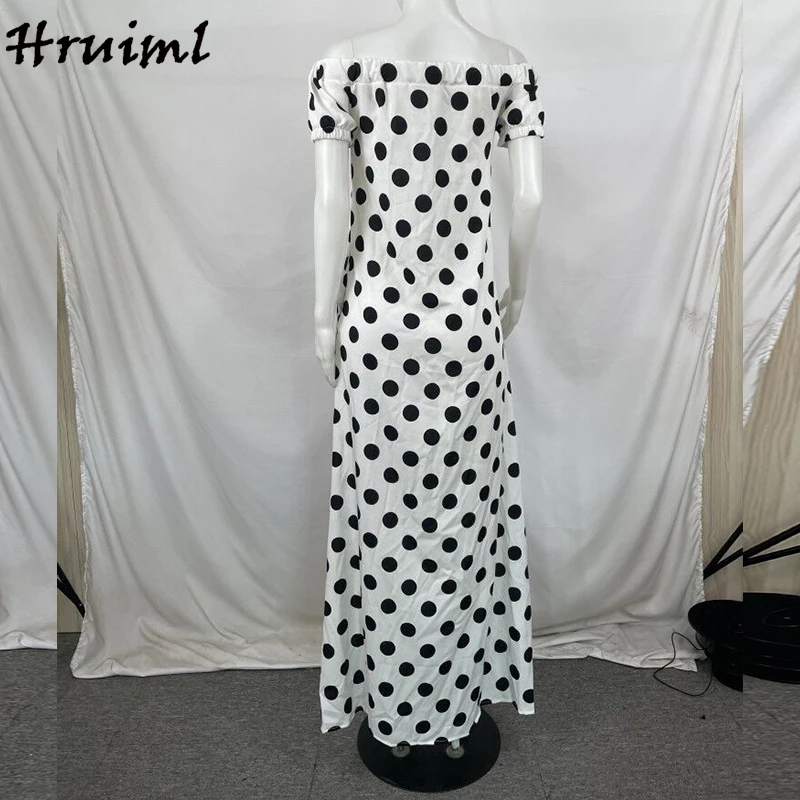 

Women's Dresses Summer 2021 Africa Style Off The Shoulder Polka Dot Print Woman Dress Casual A Line Elegant Pockets Long Dress