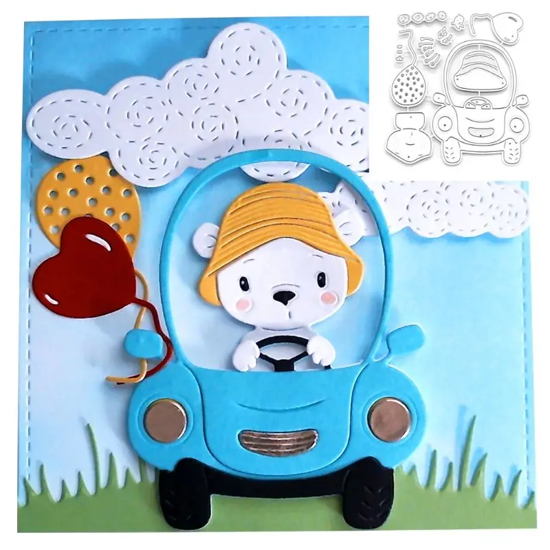 OOTDTY Driving Bear Metal Cutting Dies Stencil Scrapbooking DIY Album Stamp Paper | Дом и сад