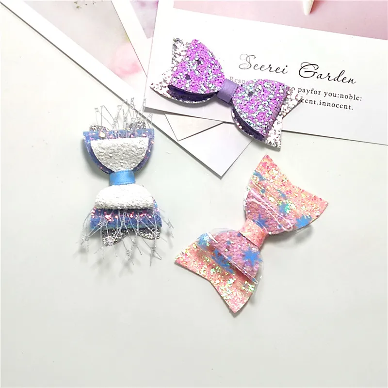 1PCS Lovely Snowflake Leather Glitter 2.7 Inch Bow Pink Hairpins Dance Party Clips Korean Tiaras Hair Accessories For Baby Girl - купить по