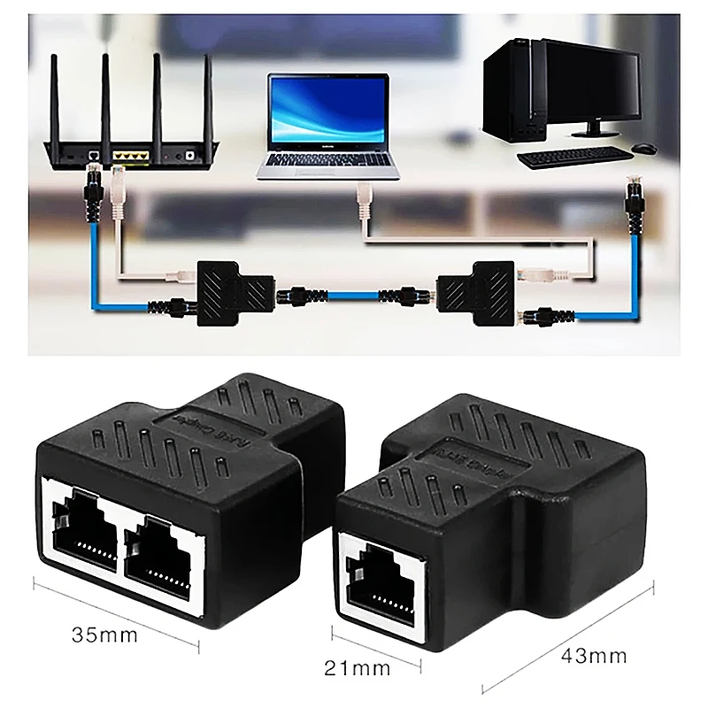 HTOC RJ45 Connector 1 To 2 LAN Ethernet Network Port Splitter Extender CAT5 CAT6 Shielded Tee Head |