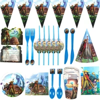 raya theme tablecloth straws birthday party napkins plates cups flags banner decorate forks invitation cards spoons 113pcslot