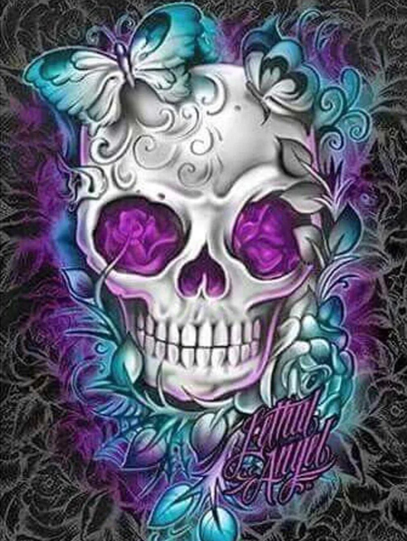 5D Diy Алмазная вышивка крестиком на рисунке череп бабочка камни в форме ромба