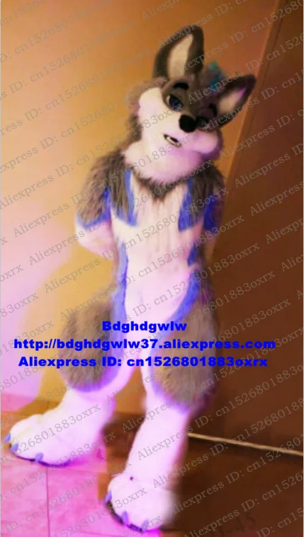 Серый длинный меховой пушистый волк Хаски собака лиса костюм талисман для