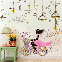 shijuehezi fairy girl wall stickers diy chandelier lights wall decals for house kids rooms baby bedroom nursery decoration