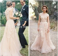 free shipping vintage 2019 lace vestido de noiva wedding dresses champagne deep v neck appliques cap sleeve bridal gowns dress