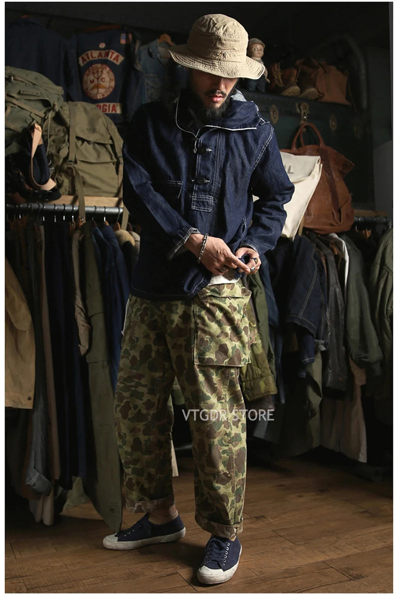 Винтажный Bronson 1930s USN Dungaree Smock Submariner пуловер парка свободная посадка