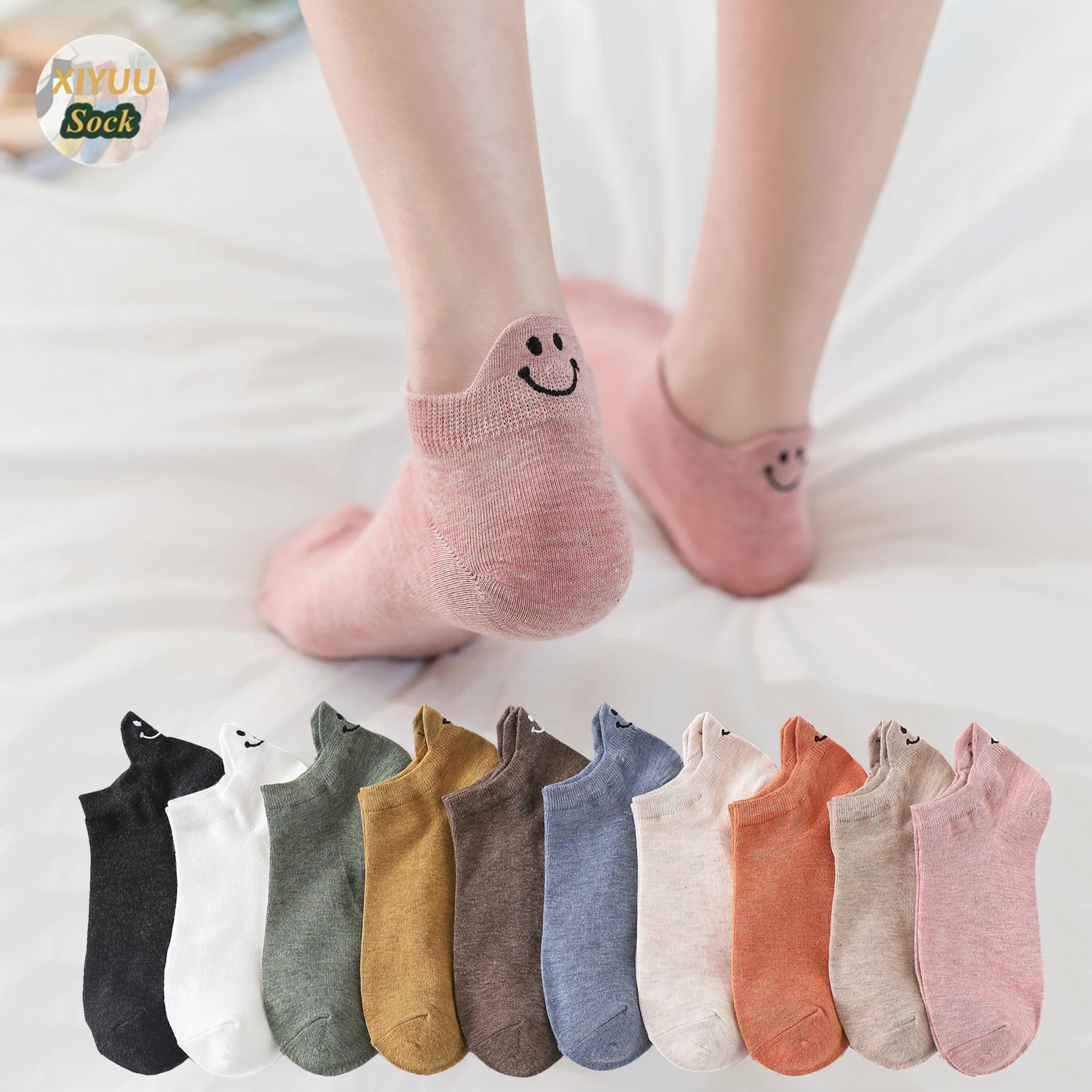

5 Pairs Women Ankle Socks Breathable Sweat-absorbent Girly Cute Cartoon Animals Embroidery Cotton Sock Comfortable Low Cut Socks