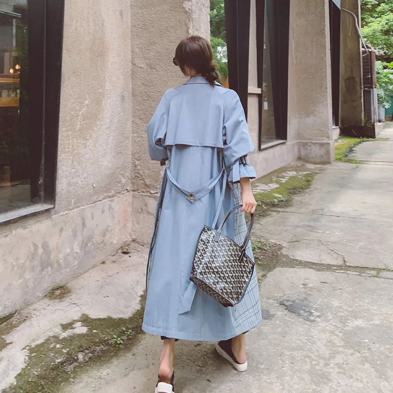 

Casual Style Female Spring Trench V-Neck Double Breasted Full Sleeve Pockets Belt Trench For Women M454