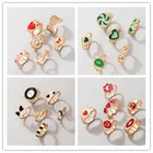 Модные металлические геометрические кольца для женщин, этнические, зеленые, это любовь, цветы, Бабочка, гриб, тайчи, 5 раз, кольца, ювелирные изделия для девочек