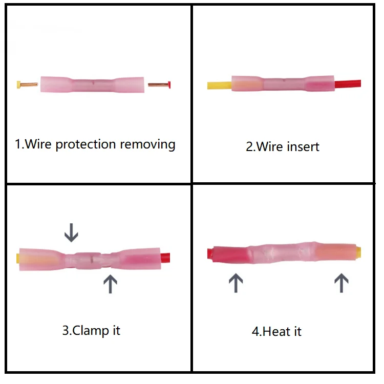 

5pc BHT0.5 BHT1.25 BHT2 BHT5 Wire Terminal Splice Waterproof Heat Shrink Tube Insulated Glue Lined Seal Butt Cable Crimp Connect
