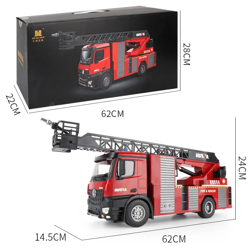 

HUINA 1561 1:14 RC Fire Truck 22 Channels Tractor Engineering Car with Working Water Pump Shoots Squirts Water Ladder Truck