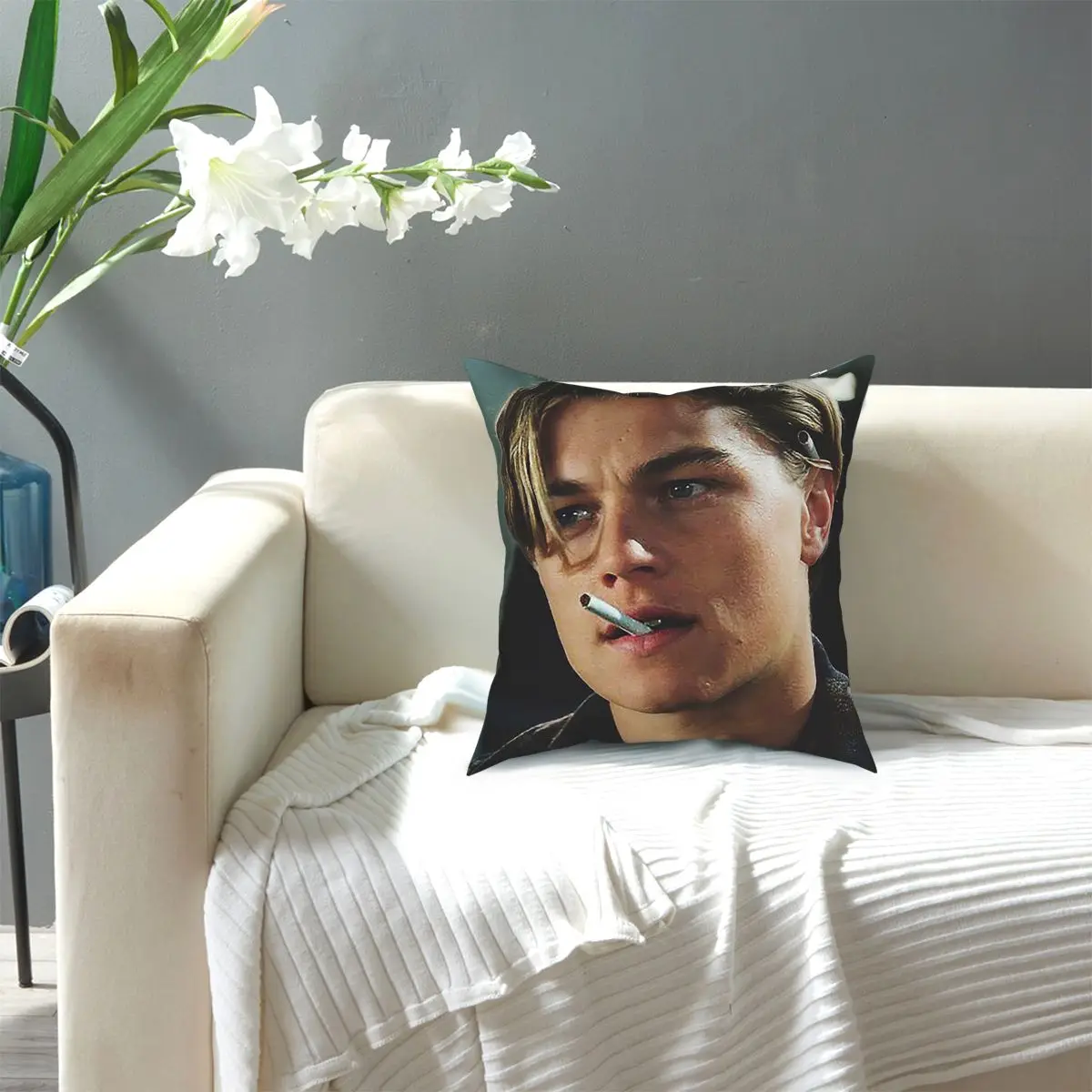

Leonardo DiCaprio Cool Leo With A Cigarette Square Pillow Case Polyester Throw Pillow Creative Pillowcover Home Decor