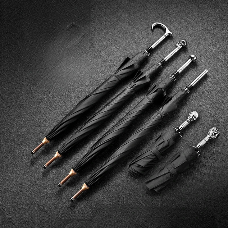 Зонт для взрослых Черный ветрозащитный зонт с УФ защитой длинная ручка большой