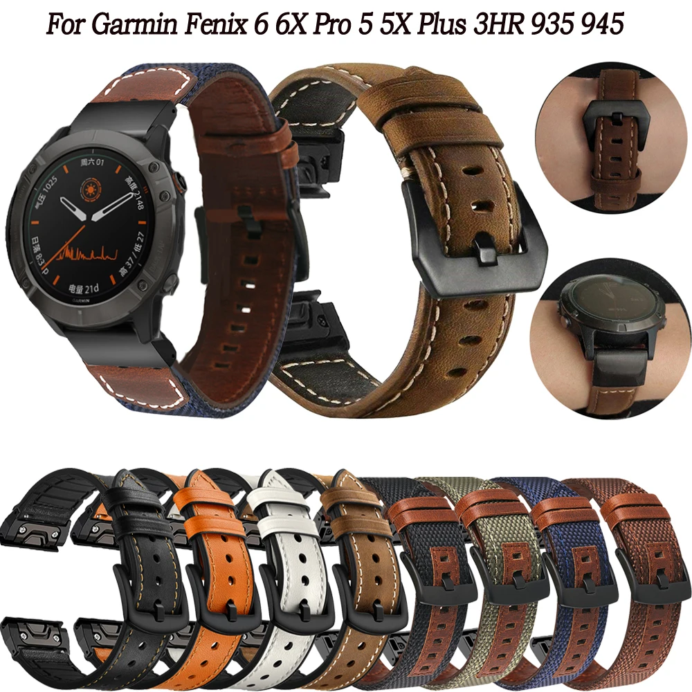 

26 22mm Leather Smart Watchband Strap For Garmin Fenix 6 6X Pro 5 5X Plus 3HR Wrist Quick Release For Descent Mk1/Mk2i Bracelet