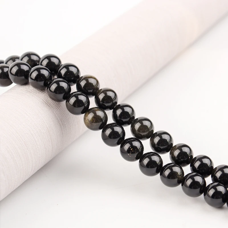 

High Quality Gold Obsidian Beads Black Crystal Moon Stone Round Beads For Jewelry Making Diy Bracelet 6/8/10mm