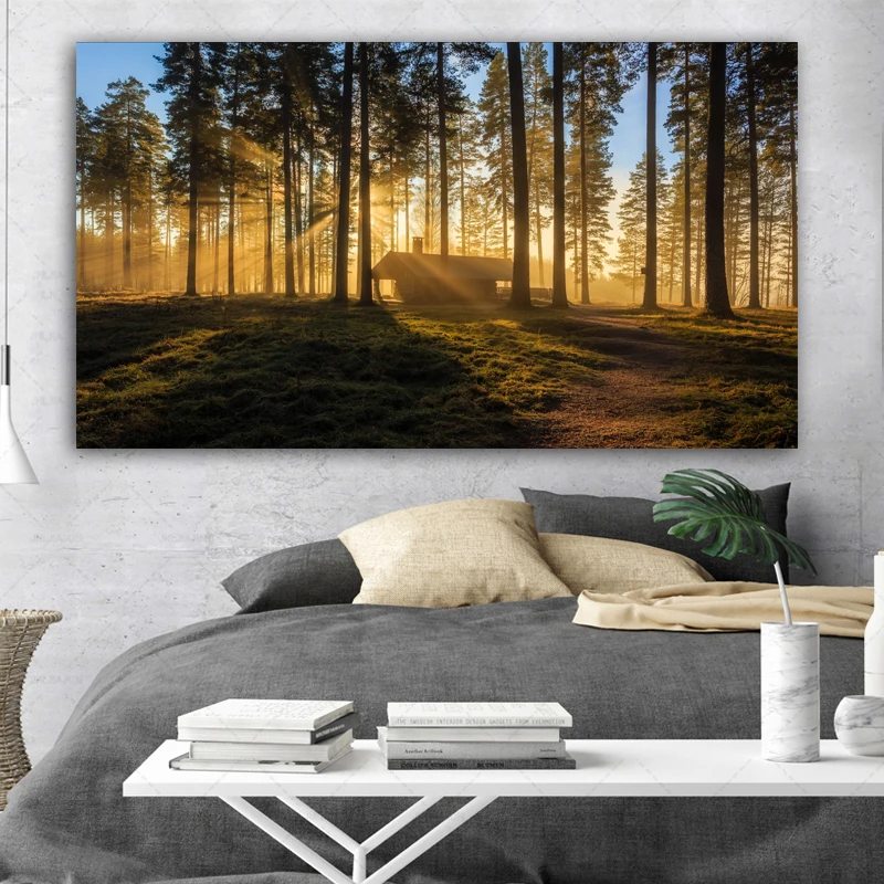 

RELIABLI ART Forest Tree Sunshine Landscape Pictures Canvas Painting Wall Art For Living Room Modern Decoration Posters No Frame