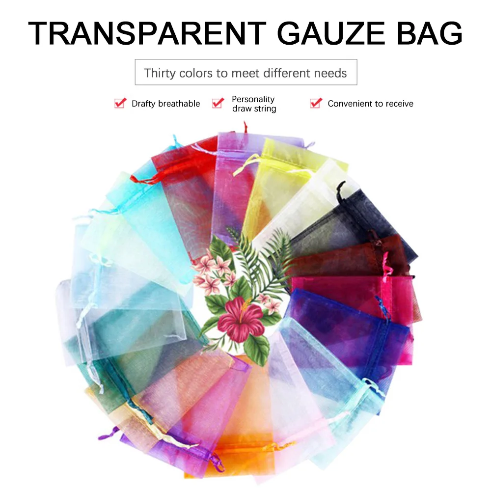 

Organza Bag Candy Jewelry Container Drawstring Cute Gift Packaging Present Pouch For Wedding Celebration Day Assorted Color