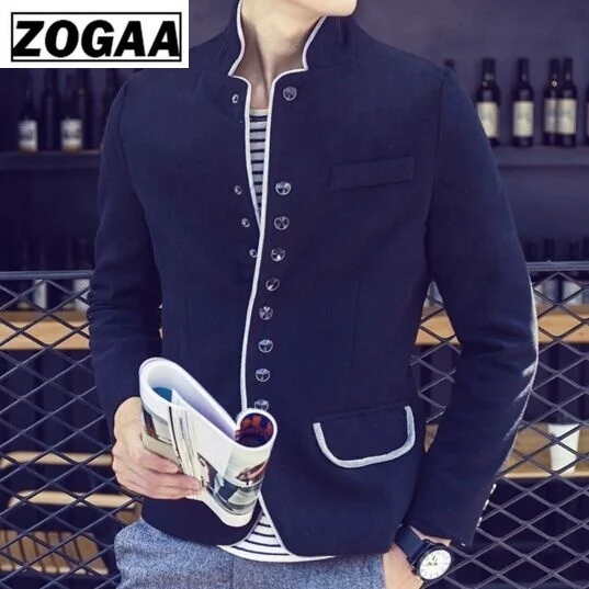 ZOGAA Мужская винтажная куртка однотонная приталенная верхняя одежда брендовая