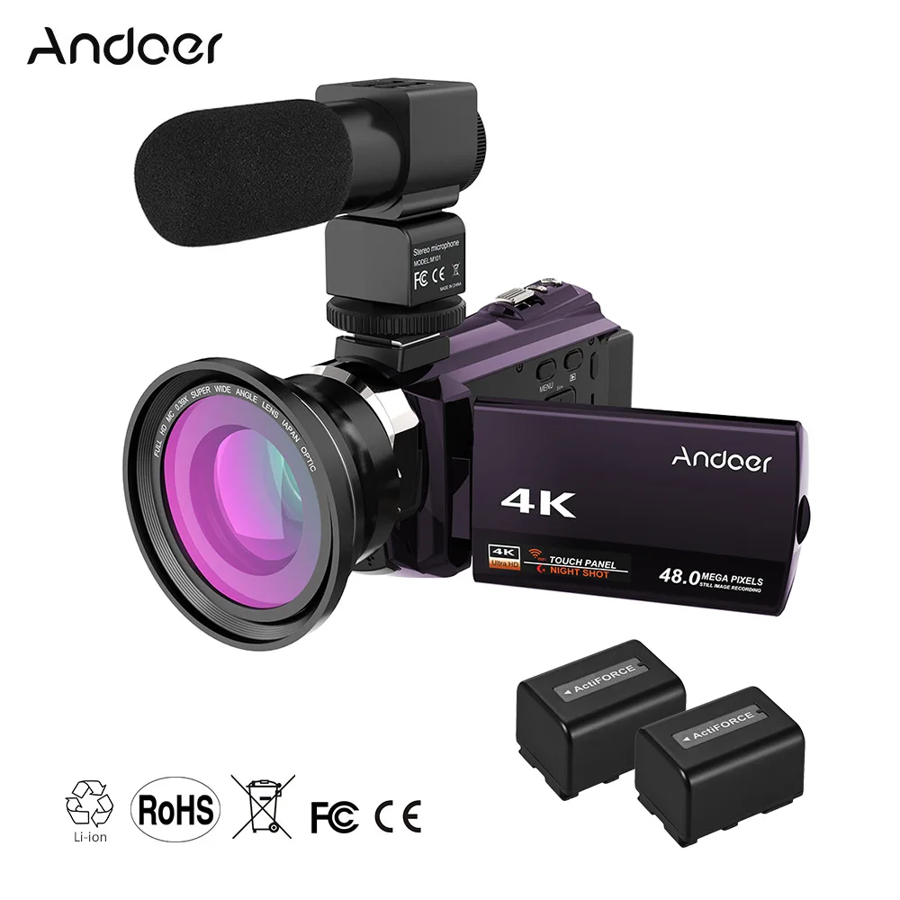 Цифровая видеокамера Andoer с Wi Fi 4K 1080P камера 48 МП записывающее устройство 2