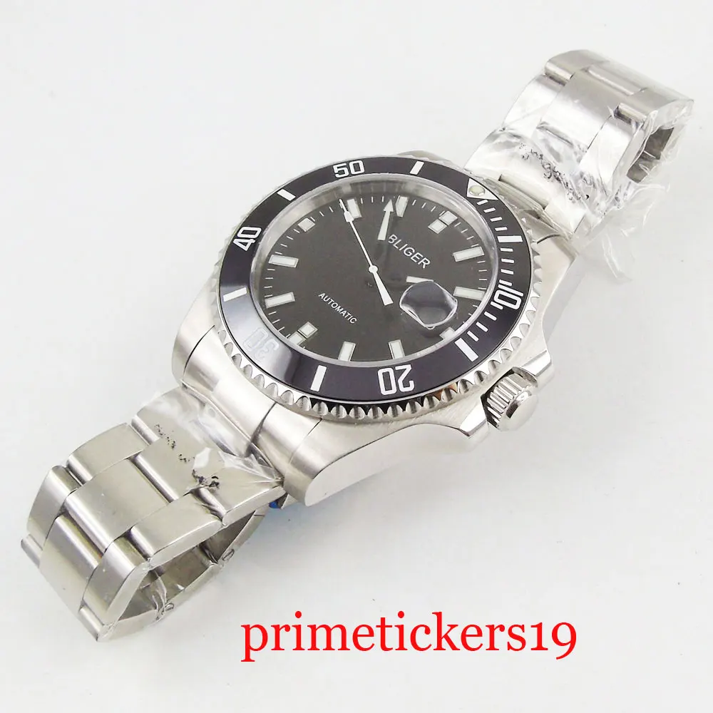 43 мм bliger черный циферблат керамический вращающийся ободок Дата сапфировое