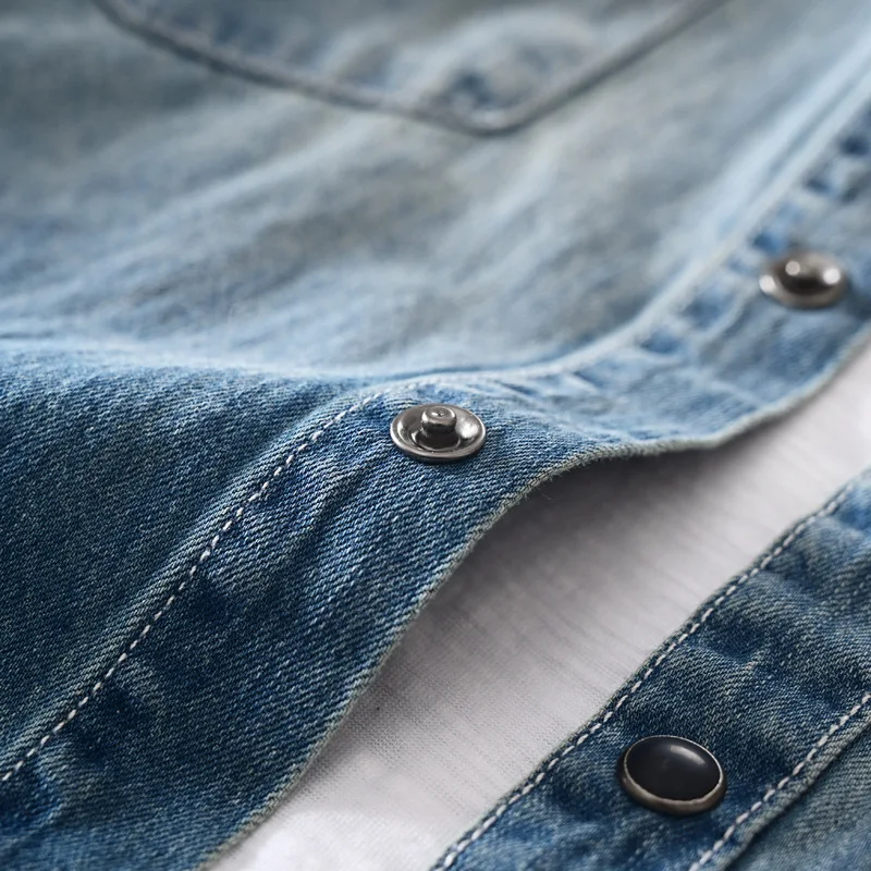 Винтажные модные длинные джинсовые мужские рубашки из чистого хлопка с рукавами
