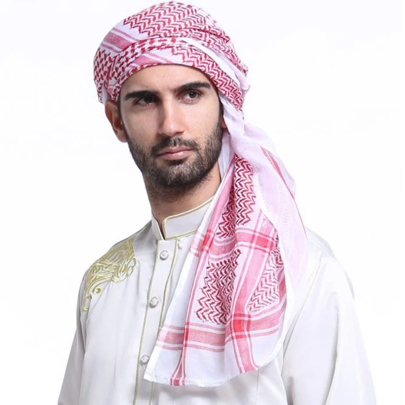 

Muslim Men Plaid Print Headscarf Arab Shemagh Dubai Turban Cap Neck Wrap Keffiyeh Arabic Middle East Headcover Shawl